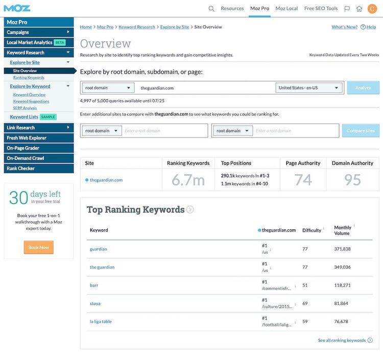 Moz domain overview